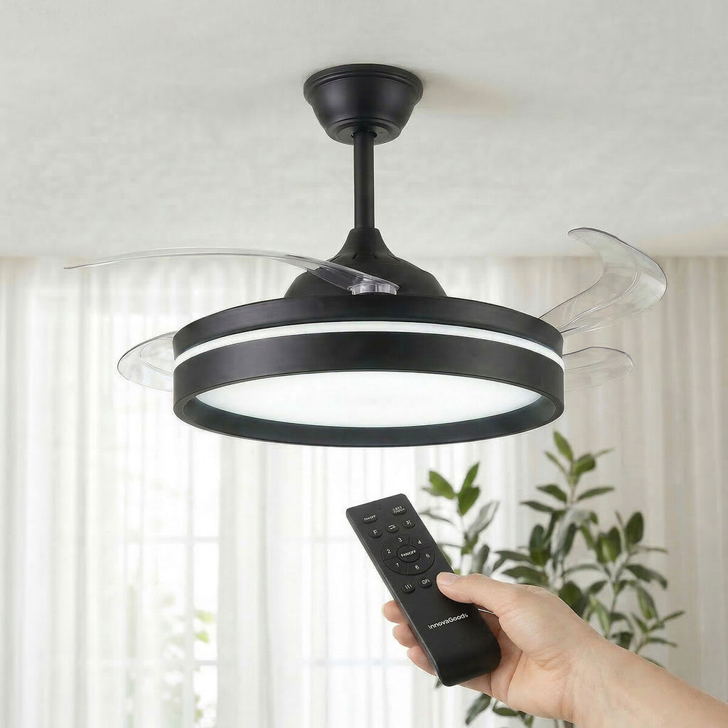 Ceiling Fan with LED Light, 4 Retractable Blades and Remote Control