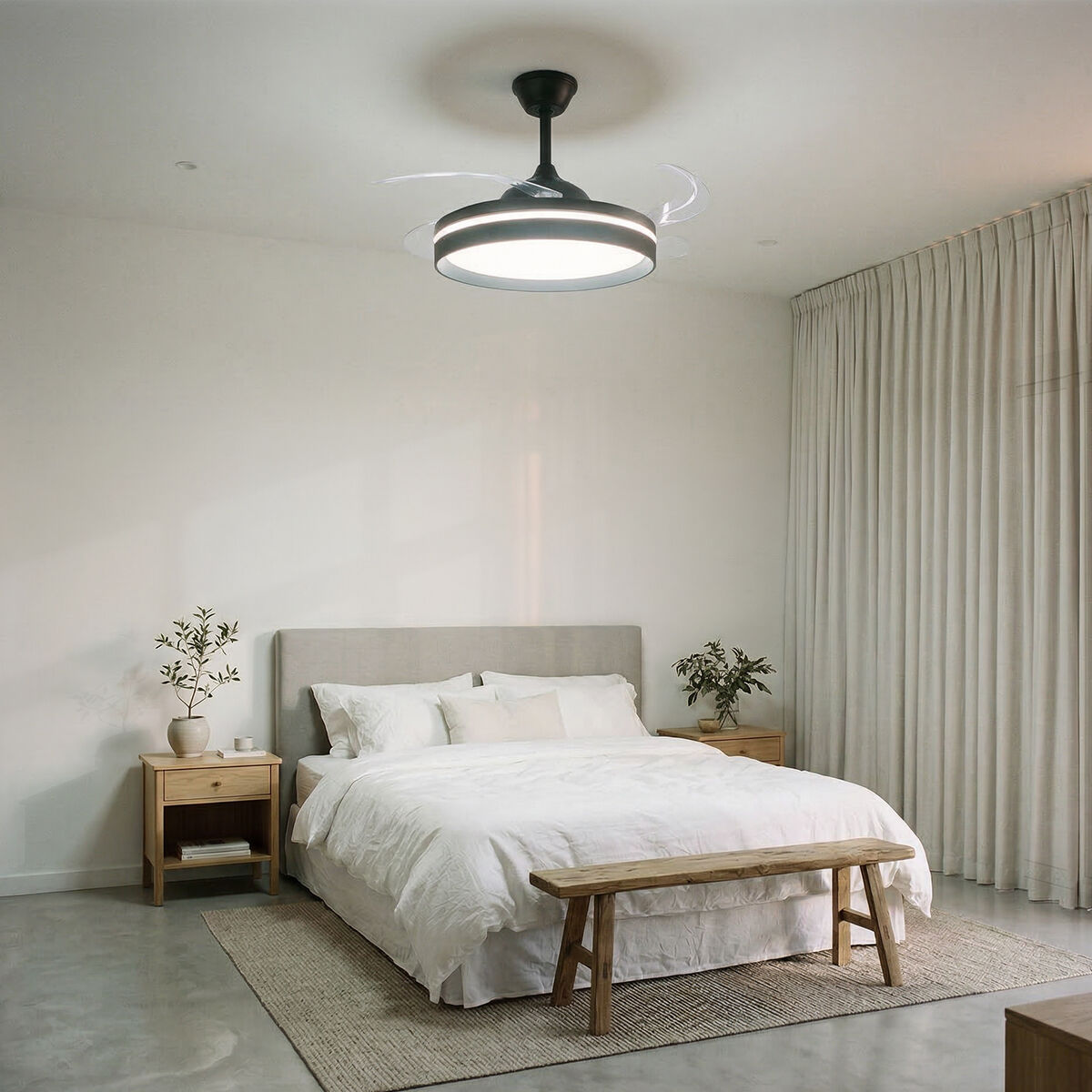 Ceiling Fan with LED Light, 4 Retractable Blades and Remote Control