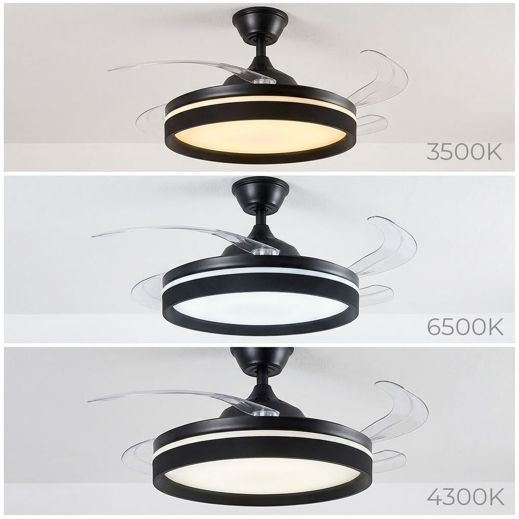 Ceiling Fan with LED Light, 4 Retractable Blades and Remote Control