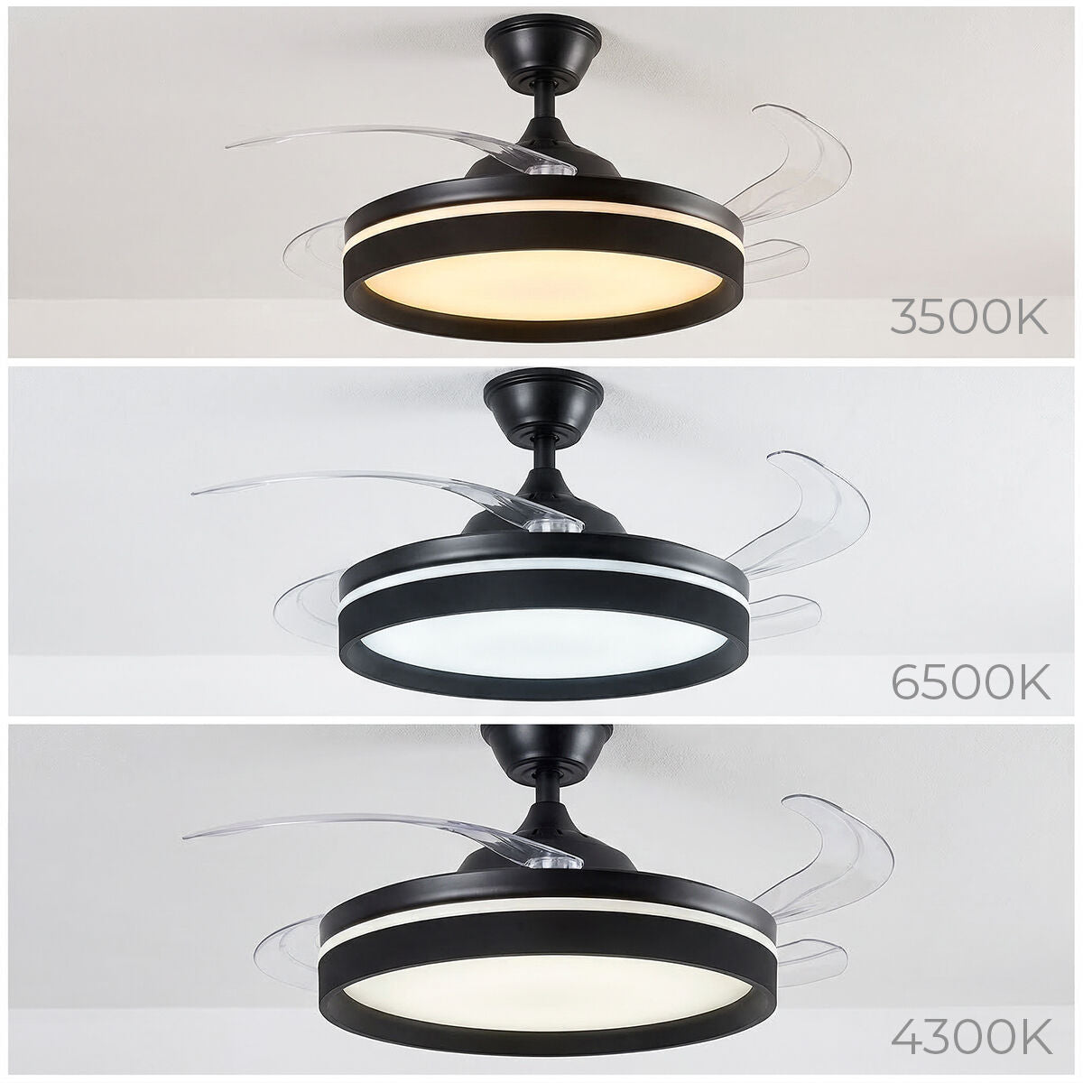 Ceiling Fan with LED Light, 4 Retractable Blades and Remote Control