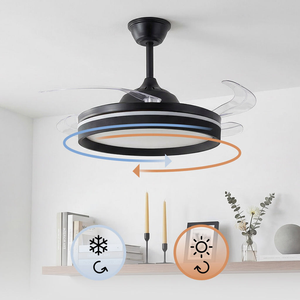 Ceiling Fan with LED Light, 4 Retractable Blades and Remote Control