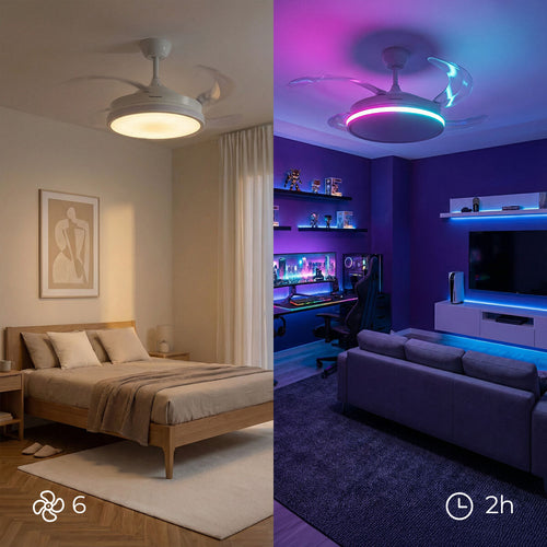 Ceiling Fan with RGB LED Light, 4 Retractable Blades and Remote Control InnovaGoods