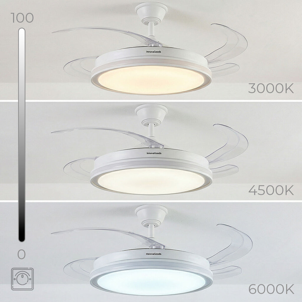 Ceiling Fan with RGB LED Light, 4 Retractable Blades and Remote Control InnovaGoods