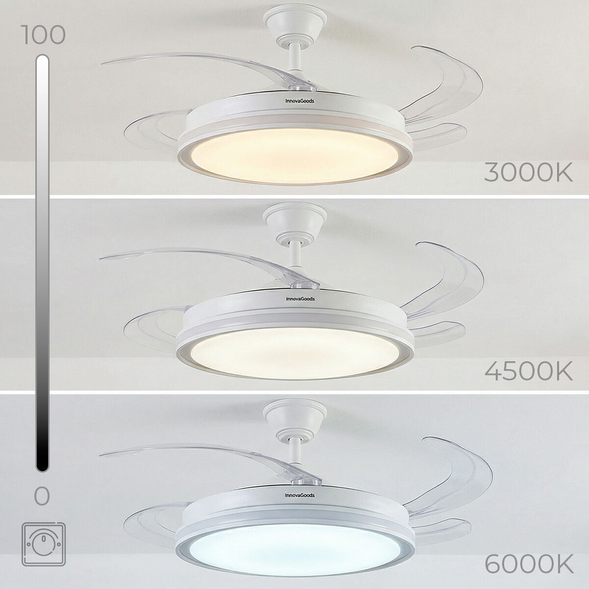 Ceiling Fan with RGB LED Light, 4 Retractable Blades and Remote Control InnovaGoods