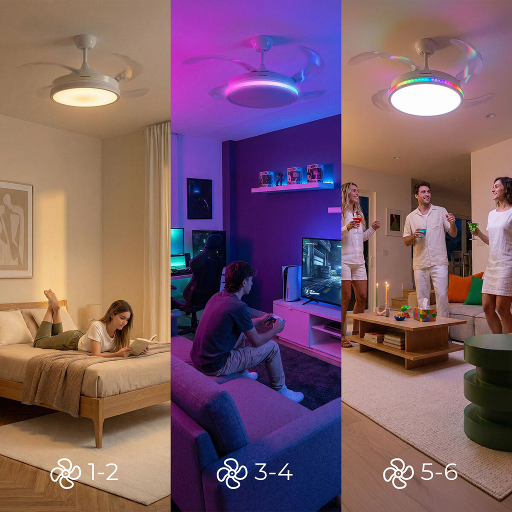 Ceiling Fan with RGB LED Light, 4 Retractable Blades and Remote Control InnovaGoods